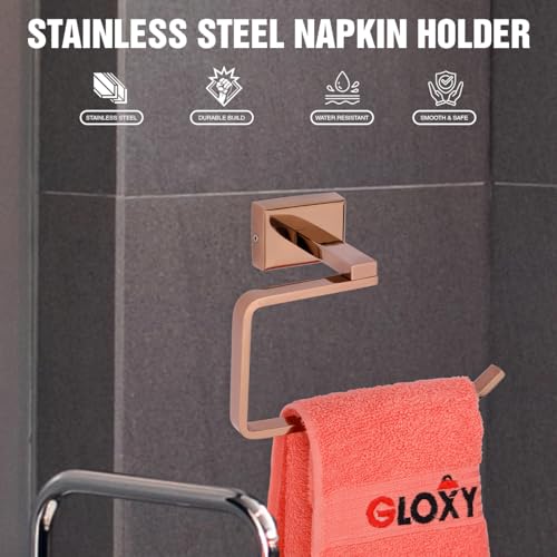 GLOXY Premium Napkin Holder - SS304 Rose Gold Finish Hand Towel Stand/Towel Ring - Wall Mount Hand Towel Holder in Bathroom - Bathroom Fittings Accessories Towel Holder for Washbasin - Image 2