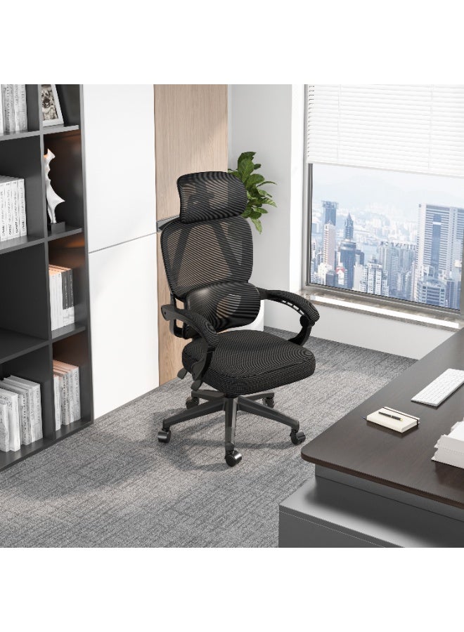 كاستليري كرسي مكتب إرجونوميك - كرسي مكتبي شبك مريح مع دعم ظهر ومسند رأس قابل للضبط لسد احتياجات العمل والألعاب والمذاكرة - أسود - Image 2