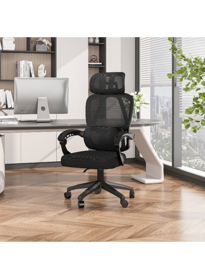 كاستليري كرسي مكتب إرجونوميك - كرسي مكتبي شبك مريح مع دعم ظهر ومسند رأس قابل للضبط لسد احتياجات العمل والألعاب والمذاكرة - أسود - Image 3