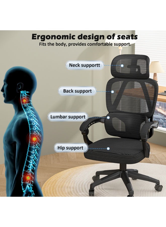 كاستليري كرسي مكتب إرجونوميك - كرسي مكتبي شبك مريح مع دعم ظهر ومسند رأس قابل للضبط لسد احتياجات العمل والألعاب والمذاكرة - أسود - Image 4