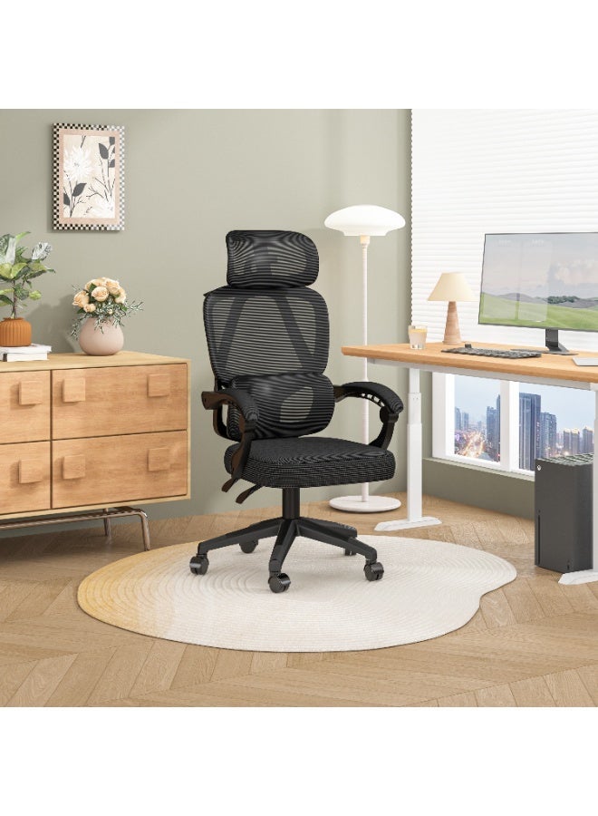 Castlery Ergonomic Office Chair, High Back Mesh Desk Chair with Adjustable Lumbar Support and Headrest, Swivel Computer Chair, Adjustable Height Task Chair for Office, Gaming, and Study, Black - Image 2