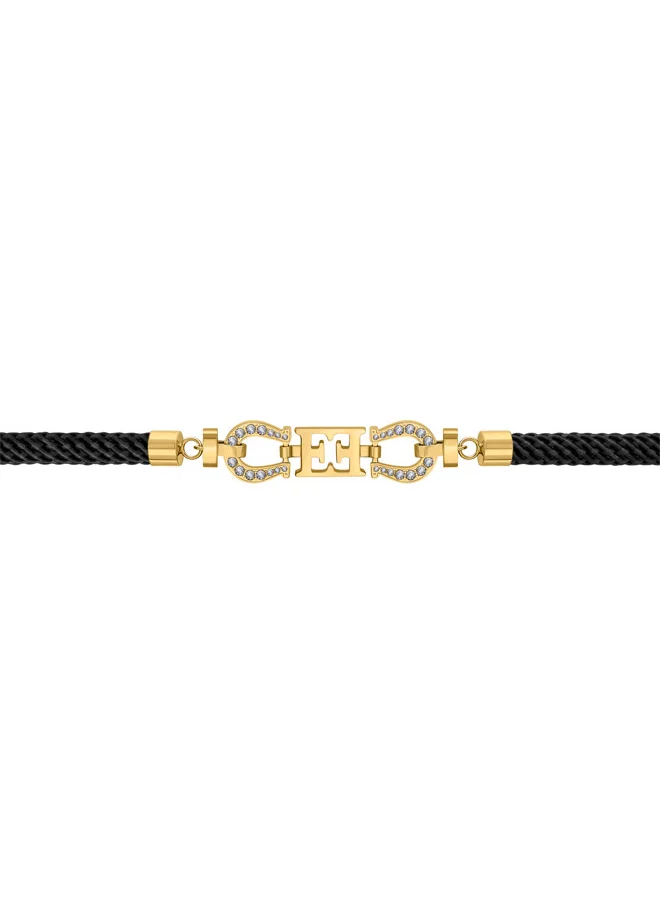 إسكادا Zoe Black Silk Cord Bracelet with Escada Logo & Crystal Horseshoe Charms – Good Fortune & Success