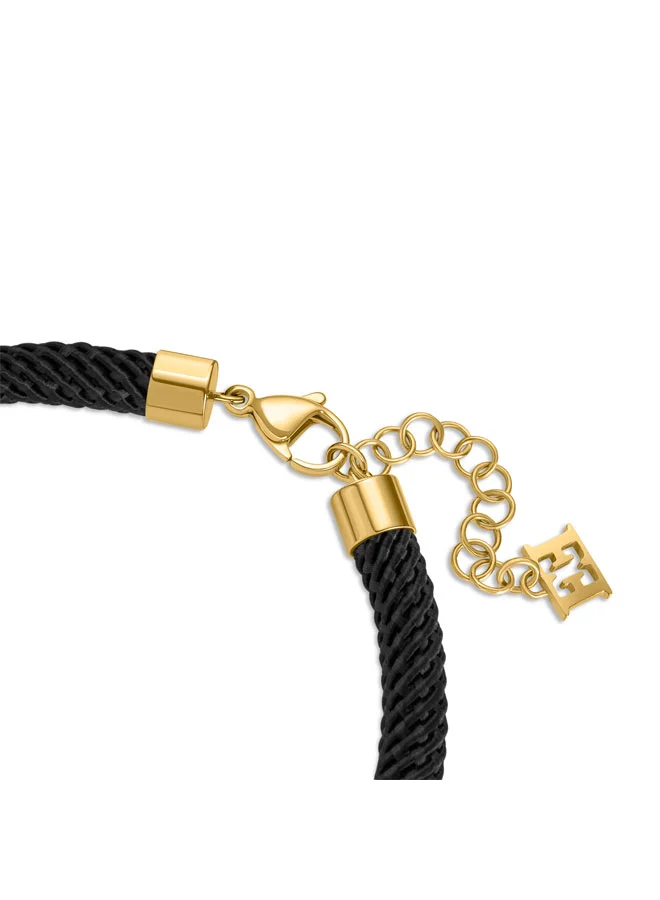 ESCADA Zoe Black Silk Cord Bracelet with Logo and Crystal Horseshoe Charms Good Fortune and Success