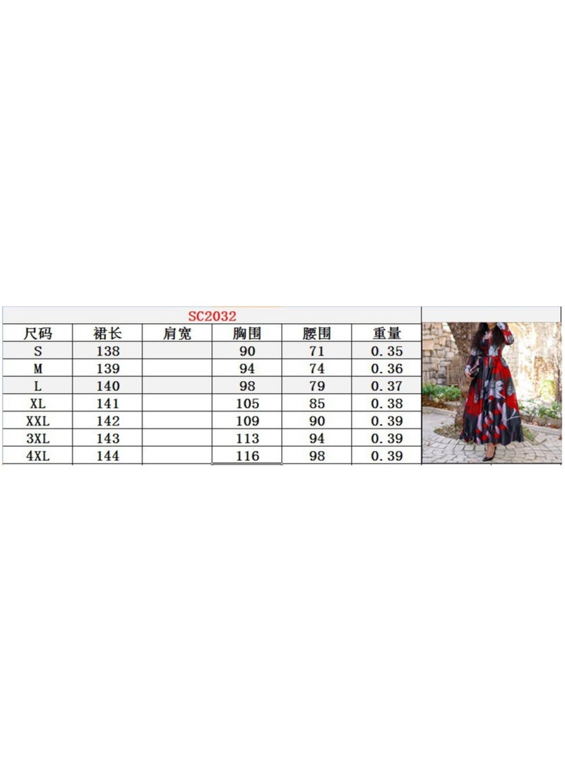 NIBEMINENT Retro Print Large Maxi Dress Women's Fashion Elegant Office Women's Long Dresses Spring Autumn Casual Long-sleeve Slim - Image 2