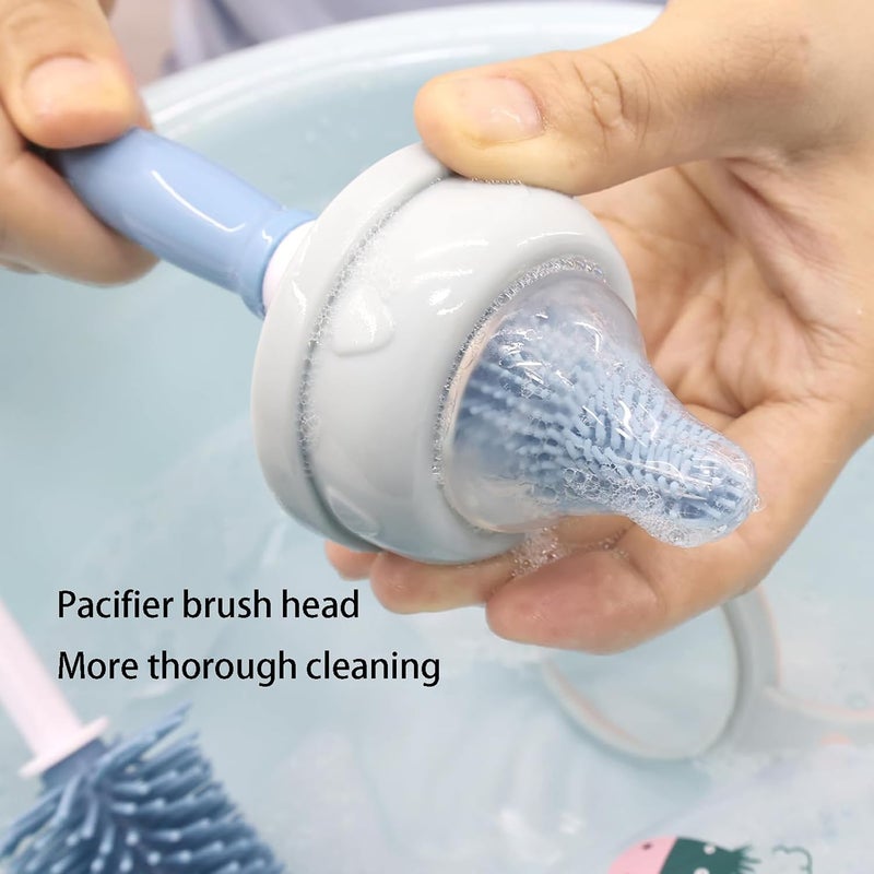 ToolHouse 3-In-1 Straight Handle Silicone Bottle Brush, Portable Water Bottle Cleaner, Hangable Bottle Cleaning Brush Kit with Bottle Brush, Straw Brush, Nipple Brush (Blue) - Image 3