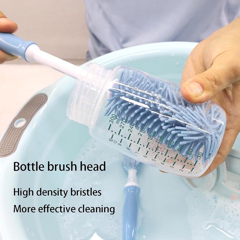 ToolHouse 3-In-1 Straight Handle Silicone Bottle Brush, Portable Water Bottle Cleaner, Hangable Bottle Cleaning Brush Kit with Bottle Brush, Straw Brush, Nipple Brush (Blue) - Image 2