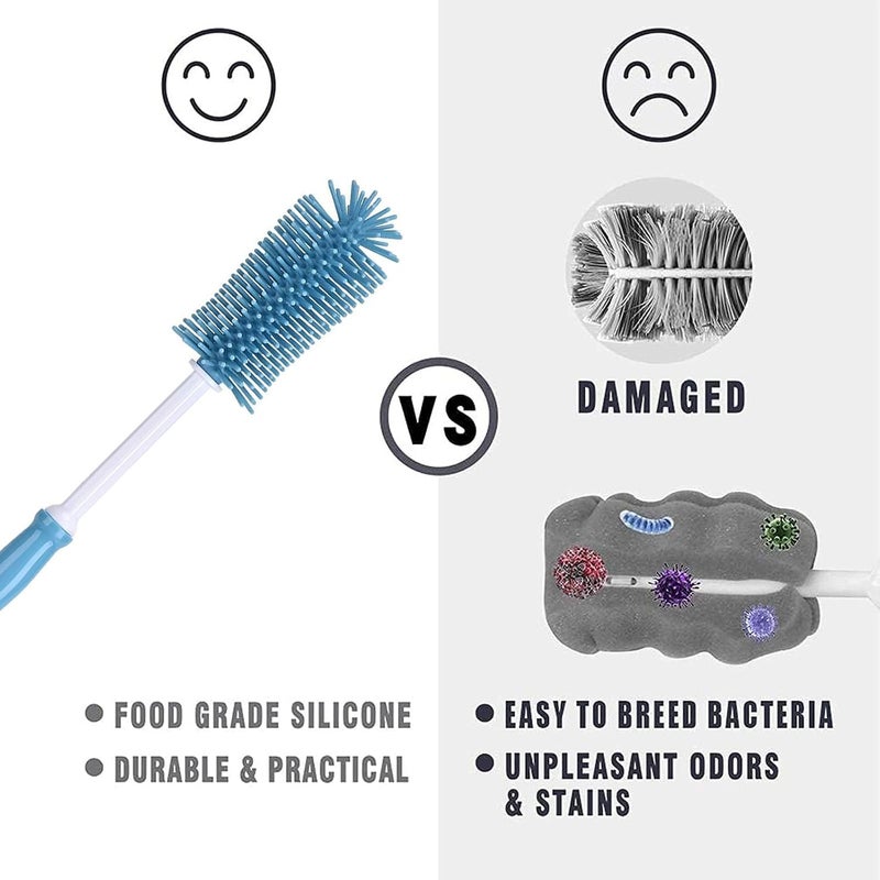 ToolHouse 3-In-1 Straight Handle Silicone Bottle Brush, Portable Water Bottle Cleaner, Hangable Bottle Cleaning Brush Kit with Bottle Brush, Straw Brush, Nipple Brush (Blue) - Image 5
