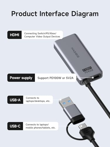 Hagibis USB3.0 Video Capture Card with 100W PD HDMI to USB/USB C 1080P HD 60fps Live and Record Video Audio Game MS2130 for Quest 3 2 Pro VR Switch2 PS4/5 Live Broadcast, Gaming, Streaming (UHC07P) - Image 5