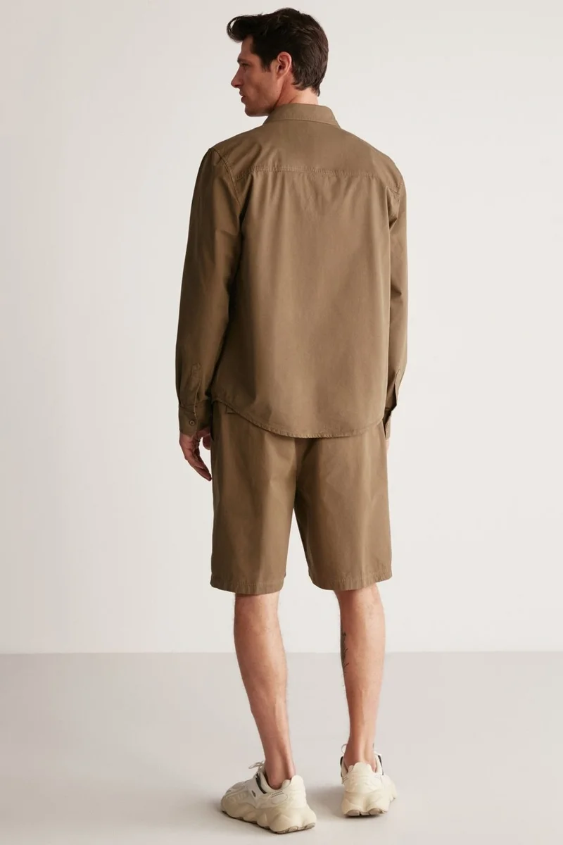 جريميلانج Kelvin Men's Woven Thick Textured Technical Look Flap Pocket Khaki Shirt