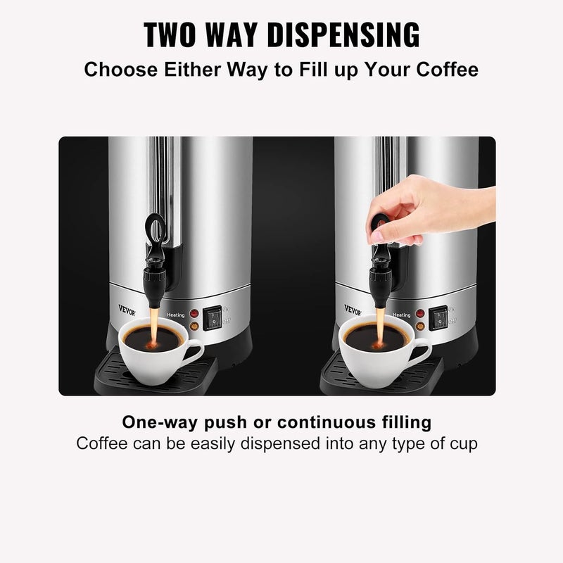 VEVOR Commercial Coffee Urn, 110Cups/16.5L Stainless Steel Large Coffee Dispenser, 1500W 110V Electric Coffee Maker Urn For Quick Brewing, Hot Water Urn for Easy Cleaning - Image 4