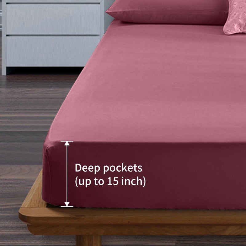 Easehome burgundy ورقة سرير الحجم الكامل مجموعة جيب عميق إلى 18 بوصة مرتبة 4 قطعة - صفائح الفراش الممتازة ومجموعة وساد - Image 2