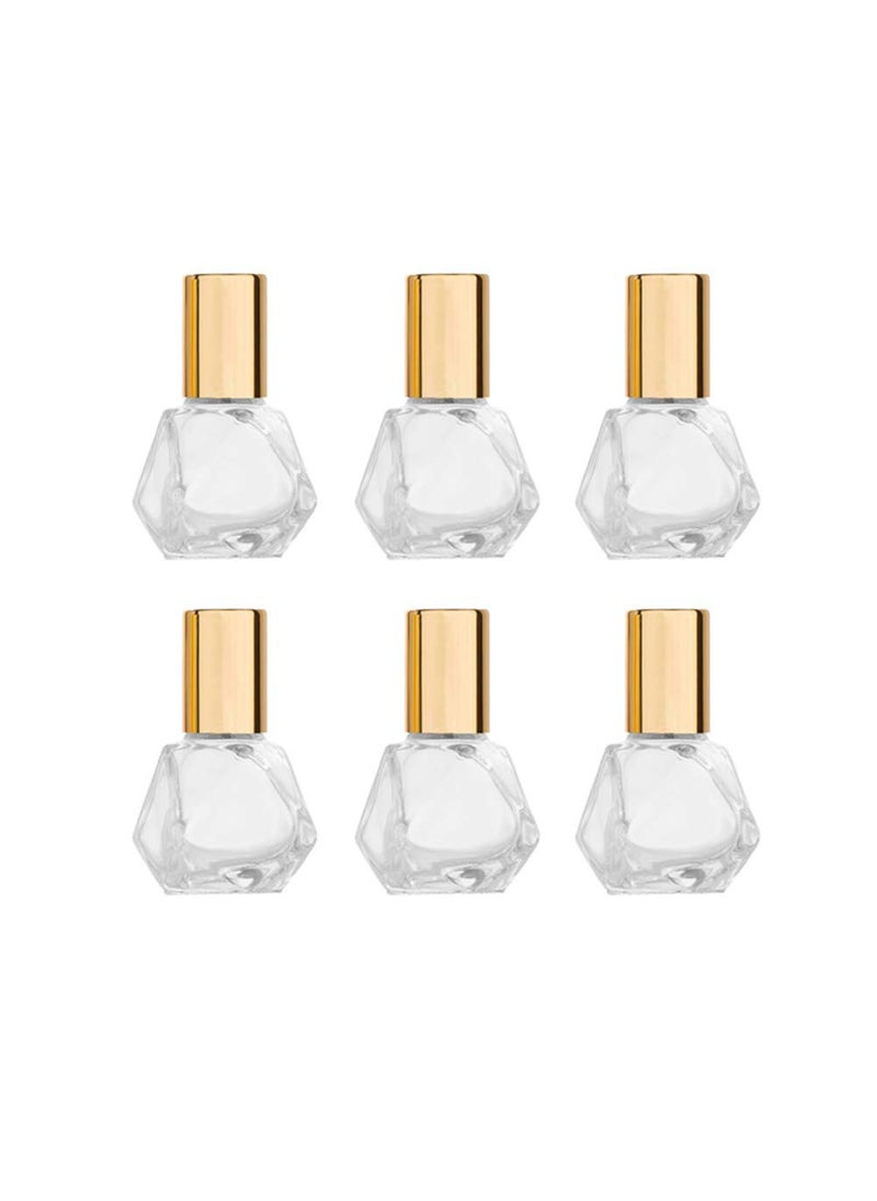 Furnido 5ml(1/6oz) Shaped Glass Roller Bottle For Essential Oils,Mini Glass Bottles With Stainless Steel Roller Balls,Gold Aluminum Caps Portable Roll-On Vial Aromatherapy Perfume Container-Pack of 6 