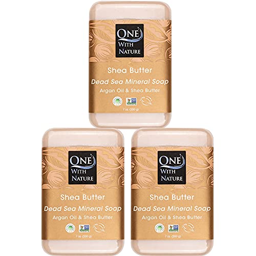 One With Nature Dead Sea Salt Shea Butter Soap 7oz 3-Pack â€“ Purifying and Exfoliating Soap Bar with Dead Sea Minerals for Face & Body, for Men & Women - Image 1
