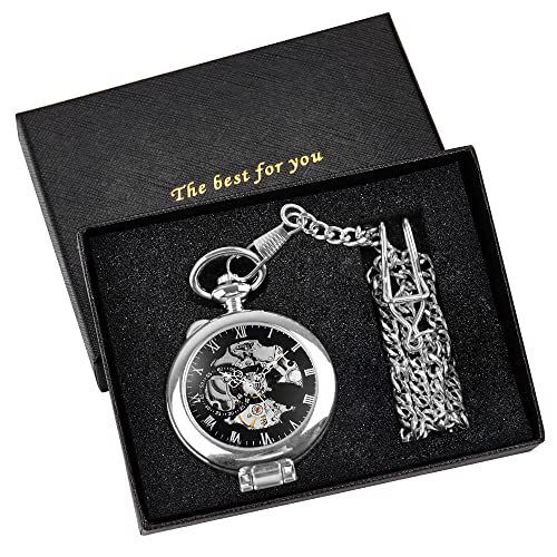 Whodoit Stainless Steel Men Fashion Leisure Pocket Watch Dial Silver Mechanical Mens Fob Chain Watch - Image 3