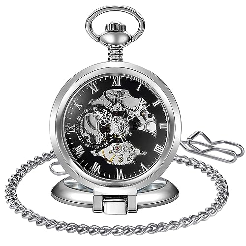 Whodoit Stainless Steel Men Fashion Leisure Pocket Watch Dial Silver Mechanical Mens Fob Chain Watch - Image 1