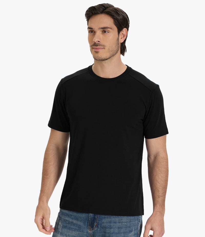BAMBOO COOL Men's T-Shirts Short Sleeve Heavyweight Crew Neck T Shirt for Men Moisture Wicking Casual Tees A-Black - Image 2