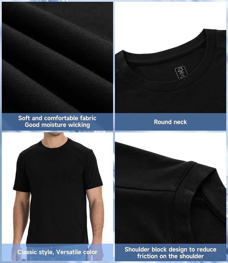 BAMBOO COOL Men's T-Shirts Short Sleeve Heavyweight Crew Neck T Shirt for Men Moisture Wicking Casual Tees A-Black - Image 5