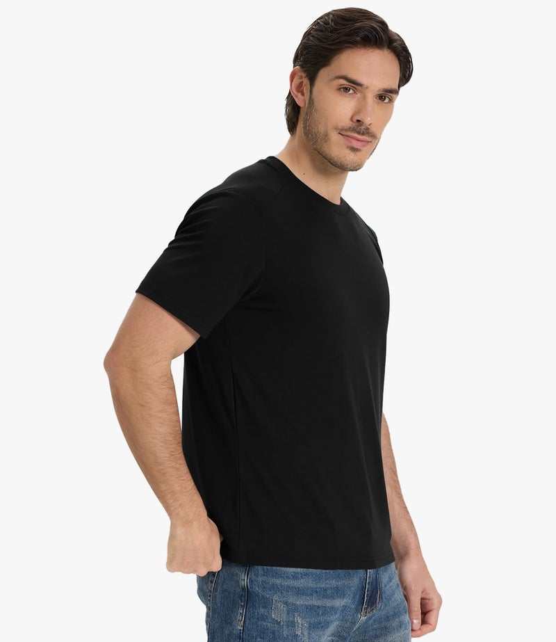 BAMBOO COOL Men's T-Shirts Short Sleeve Heavyweight Crew Neck T Shirt for Men Moisture Wicking Casual Tees A-Black - Image 3