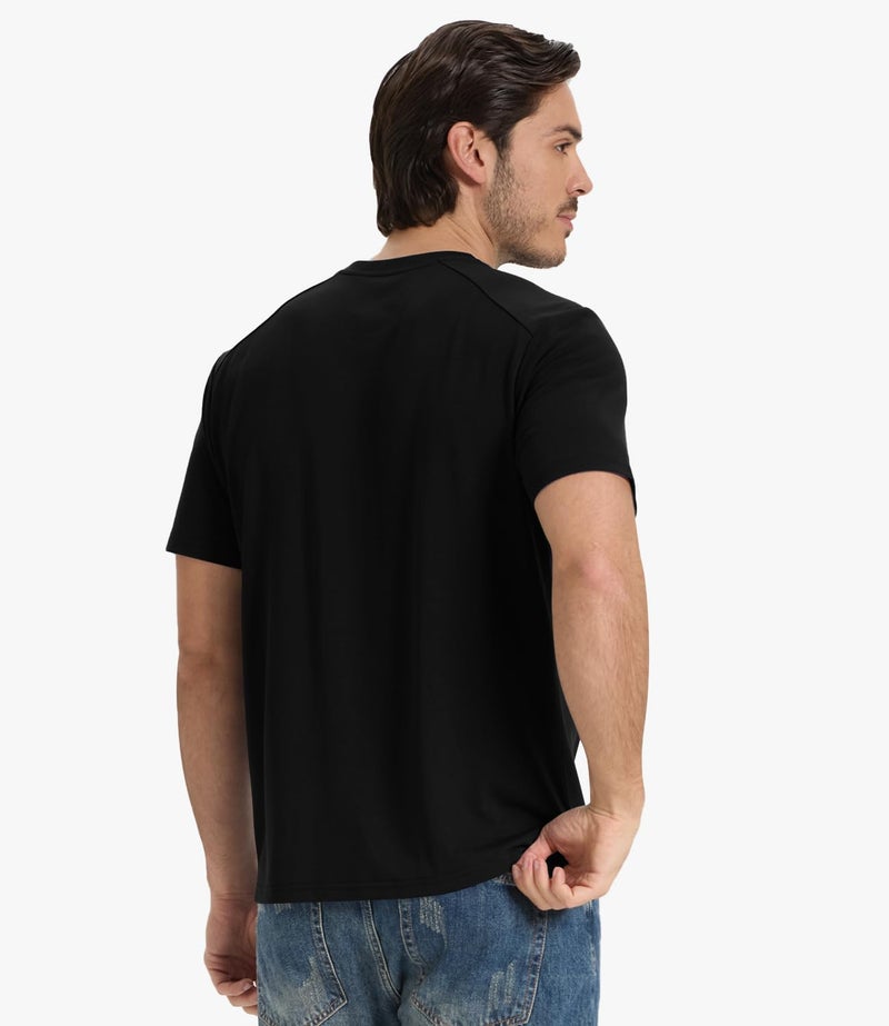 BAMBOO COOL Men's T-Shirts Short Sleeve Heavyweight Crew Neck T Shirt for Men Moisture Wicking Casual Tees A-Black - Image 4