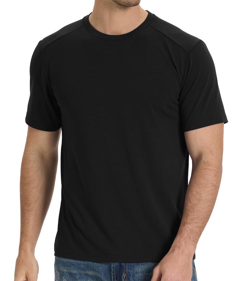 BAMBOO COOL Men's T-Shirts Short Sleeve Heavyweight Crew Neck T Shirt for Men Moisture Wicking Casual Tees A-Black - Image 1