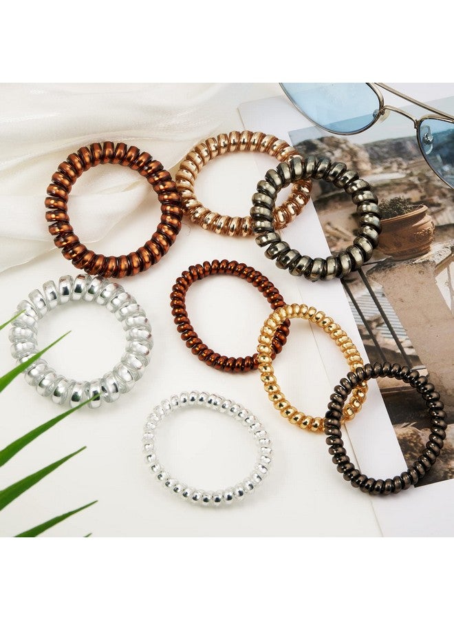 QIUTIMIY Metallic Luster Spiral Hair Ties (Thick8 Pcs) Coil Hair Ties For Thick Hair Ponytail Holder Hair Ties For Women No Crease Hair Ties Phone Cord Hair Ties For All Hair Types With Plastic Spiral - Image 4