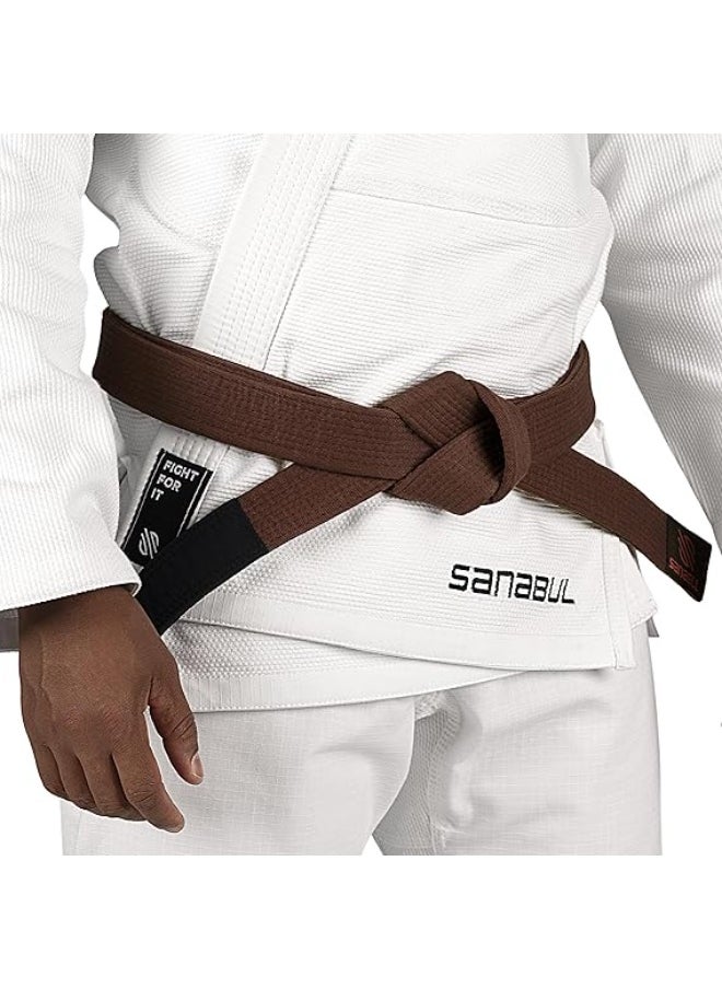 Sanabul  BJJ Belt Men & Women | Brazilian Jiu Jitsu Belt with Ranking Stripes Sleeve Bar | Kids Jiu Jitsu Gi | IBJJF Approved (Brown,A1)  - Image 4