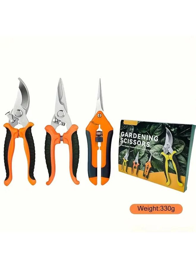 3pcs Gardening Tools Pruning Shears Stainless Steel Scissors Set For Branch Picking - Image 1