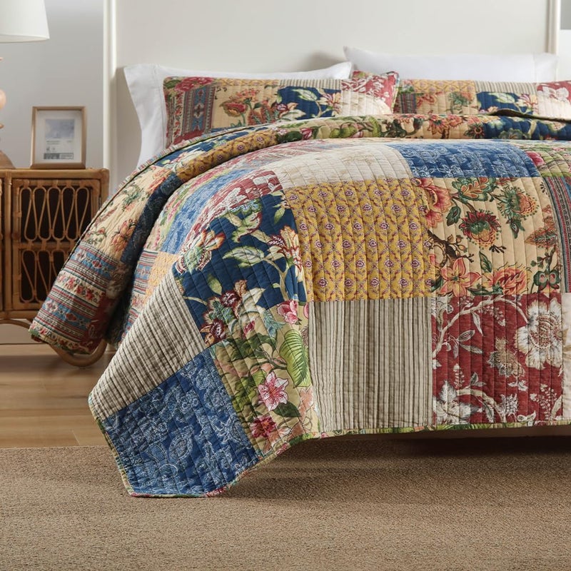 ENASAL Cotton Bedspread Quilt Sets Reversible Bedding Coverlet Sets Comforters Vintage Luxury Gorgeous Floral Real Patchwork Bedspread,King Size - Image 3