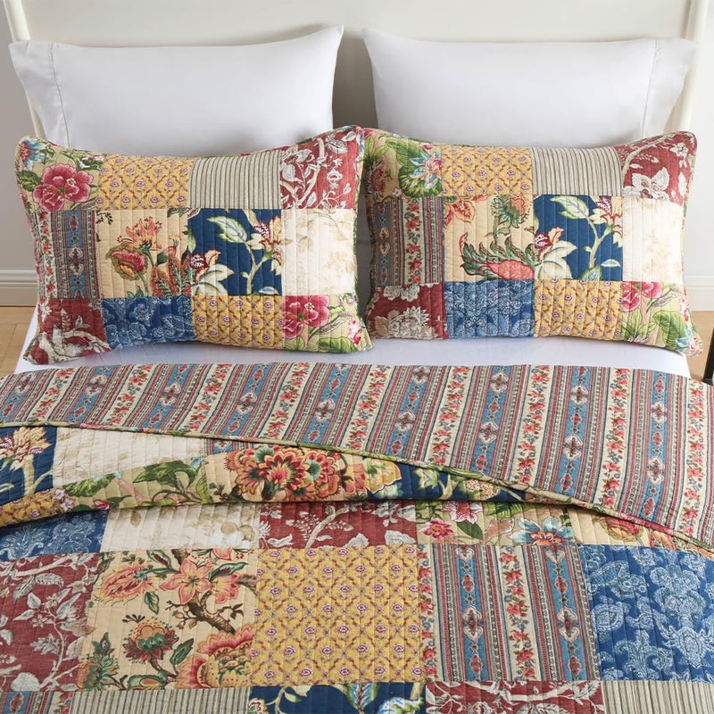 ENASAL Cotton Bedspread Quilt Sets Reversible Bedding Coverlet Sets Comforters Vintage Luxury Gorgeous Floral Real Patchwork Bedspread,King Size - Image 2