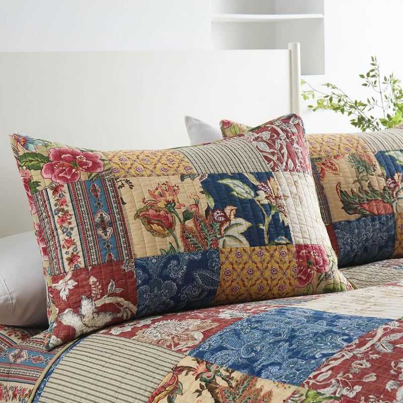 ENASAL Cotton Bedspread Quilt Sets Reversible Bedding Coverlet Sets Comforters Vintage Luxury Gorgeous Floral Real Patchwork Bedspread,King Size - Image 4