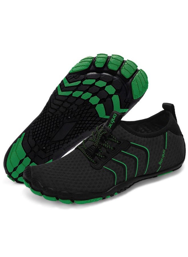 Racqua Water Shoes Quick Dry Aqua Shoes for Men Women Beach Surf Swim Shoes Outdoor Barefoot Walking Sport Shoes Black/Green 12 Women/11 Men - Image 1
