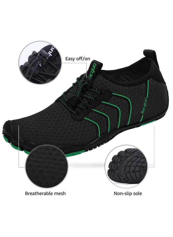Racqua Water Shoes Quick Dry Aqua Shoes for Men Women Beach Surf Swim Shoes Outdoor Barefoot Walking Sport Shoes Black/Green 12 Women/11 Men - Image 3