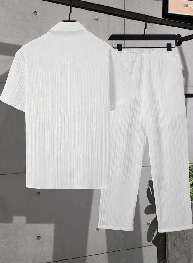 Take Two Men Plus Size Textured Shirt and Pants Co-ord Set