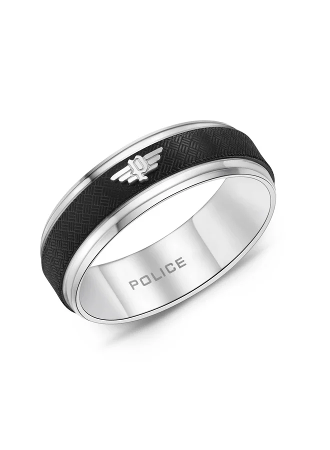 POLICE Halo Silver Wing Logo Black Textured Band Ring For MenPEAGF0035806