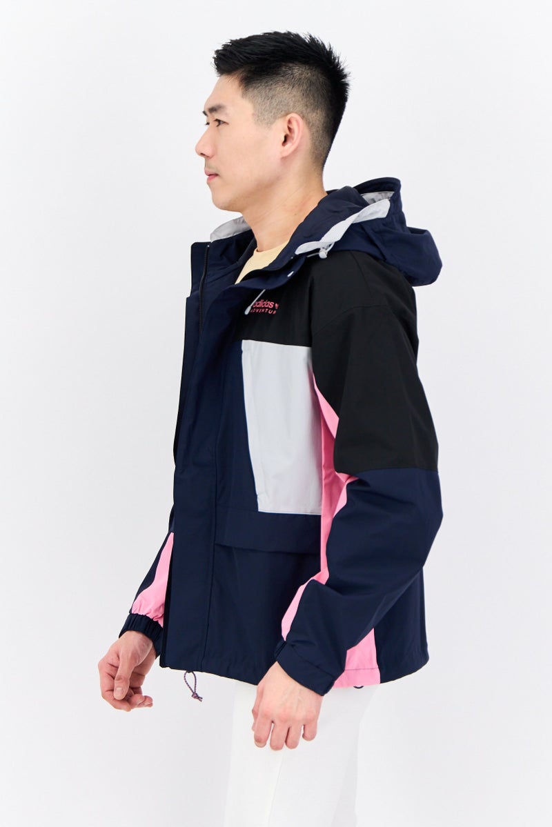 adidas Originals Men Brand Logo Hooded Outdoor Jacket, Navy  - Image 2