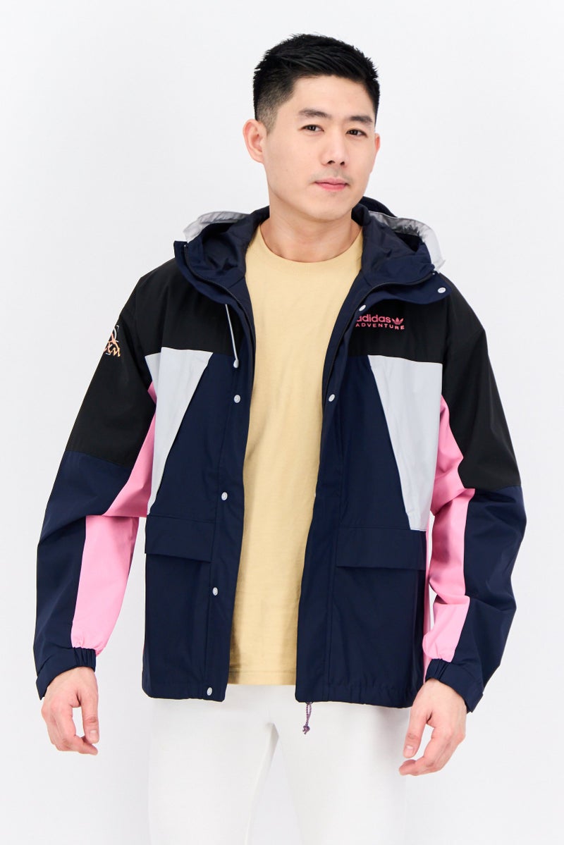 adidas Originals Men Brand Logo Hooded Outdoor Jacket, Navy  - Image 1