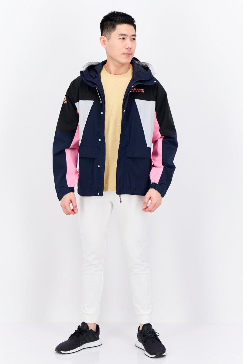 adidas Originals Men Brand Logo Hooded Outdoor Jacket, Navy  - Image 4