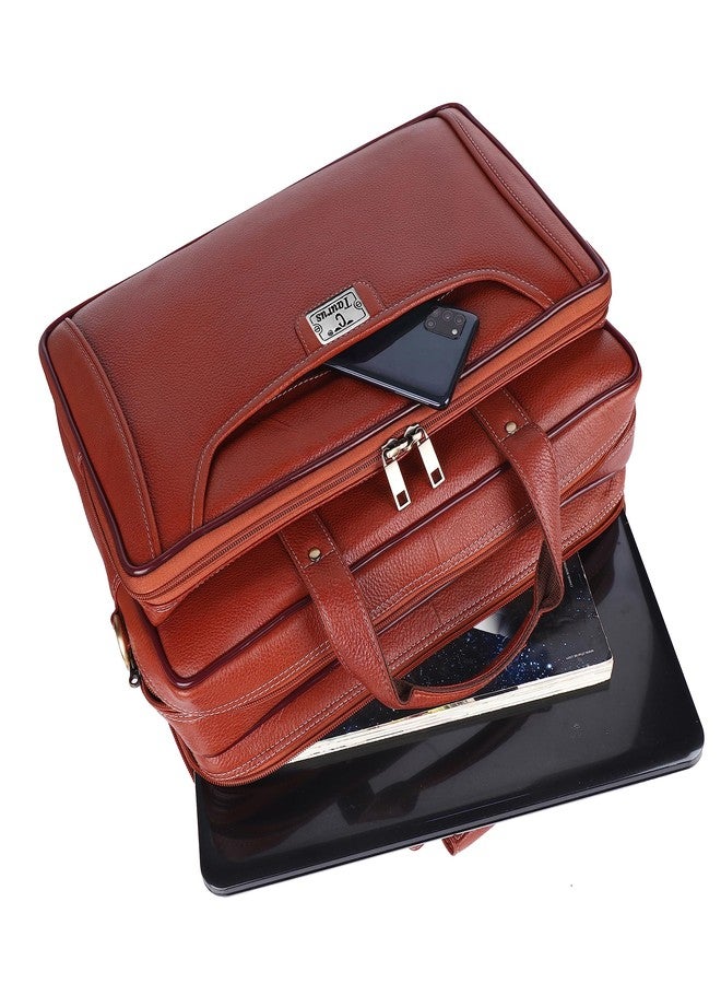 TAURUS Genuine Bombay Brown Leather 15.6 Inch Laptop Messenger Bag For Men (TAN) - Image 5