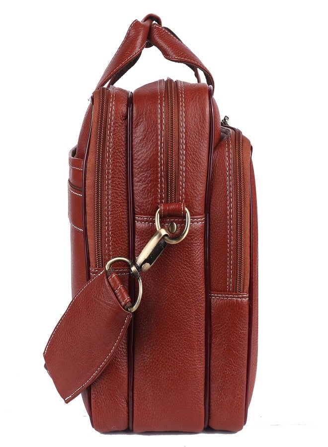 TAURUS Genuine Bombay Brown Leather 15.6 Inch Laptop Messenger Bag For Men (TAN) - Image 3