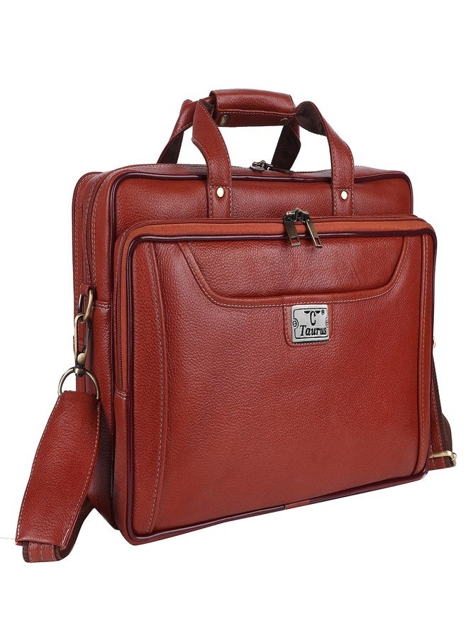 TAURUS Genuine Bombay Brown Leather 15.6 Inch Laptop Messenger Bag For Men (TAN) - Image 1