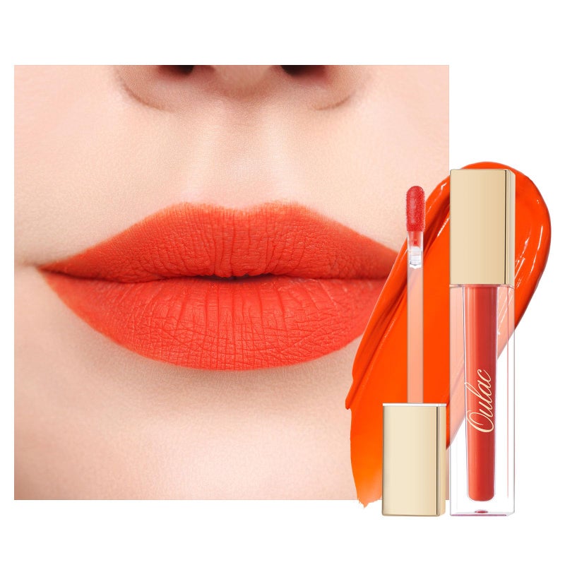 Oulac Matte Liquid Orange Lipstick for Women, Long Lasting Lipstick Waterproof Lip Stain, No Transfer, Creamy High Pigmented Formula with Rose Oil, Vegan & Cruelty-Free,Orange Red M07 - Image 1