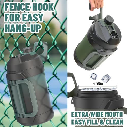 Zukro 1 Gallon Water Jug, One Gallon Large Triple Wall Insulated Water Bottle With Straw and Spout, Keep Cold 48 Hours, No Sweat 128 oz Stainless Steel Sport Jug For Gym, Camping, Outdoors, Green - Image 5