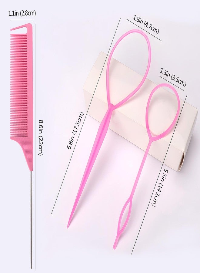 Kootinn Hair Styling Tool Set - 6 Pack with French Braid Loops, Rat Tail Combs, and More for Versatile Hairstyles, Pink - Image 2