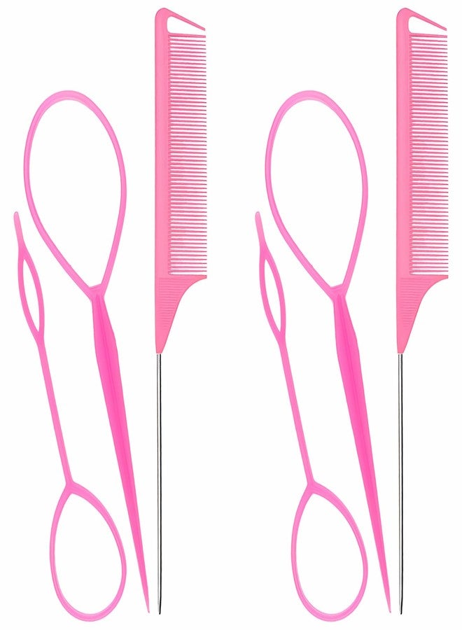 Kootinn Hair Styling Tool Set - 6 Pack with French Braid Loops, Rat Tail Combs, and More for Versatile Hairstyles, Pink - Image 1