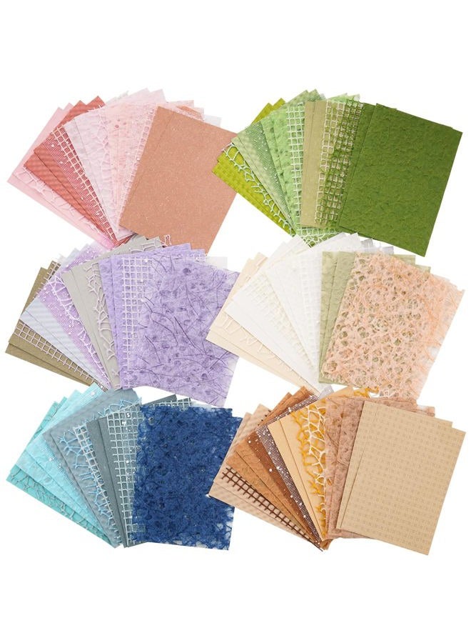 ARTSMONA 96 Sheets Textured Scrapbook Paper and Mesh Fabric Assorted Set - 6 Pack Mixed Special Paper for Scrapbooking Planner Bullet Junk Journal Supplies Mixed Media Collage Card Embellishments 3.9x5.5 Inch - Image 1