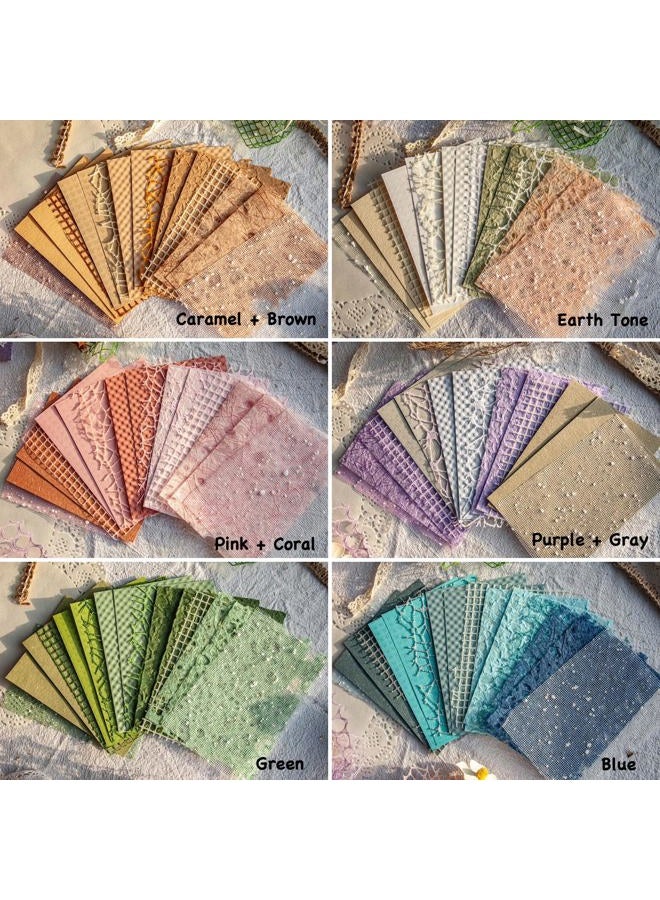 ARTSMONA 96 Sheets Textured Scrapbook Paper and Mesh Fabric Assorted Set - 6 Pack Mixed Special Paper for Scrapbooking Planner Bullet Junk Journal Supplies Mixed Media Collage Card Embellishments 3.9x5.5 Inch - Image 3