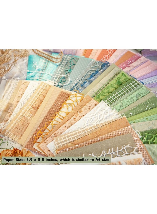 ARTSMONA 96 Sheets Textured Scrapbook Paper and Mesh Fabric Assorted Set - 6 Pack Mixed Special Paper for Scrapbooking Planner Bullet Junk Journal Supplies Mixed Media Collage Card Embellishments 3.9x5.5 Inch - Image 4
