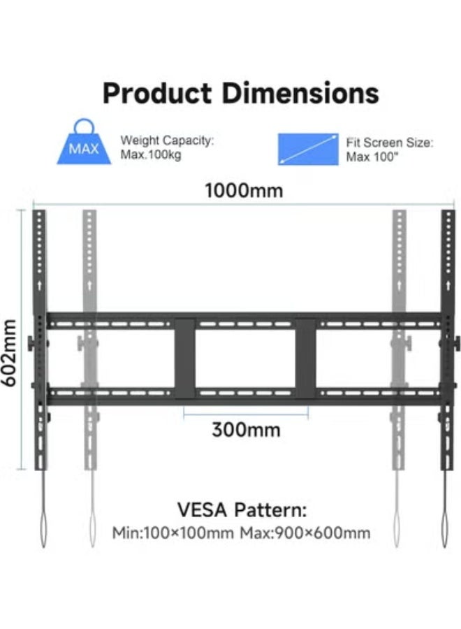 حامل تلفزيون قوي قابل للإمالة – تعديل ميلان مرن لشاشات من 49 إلى 120 بوصة – يدعم حتى 100 كجم - Image 1