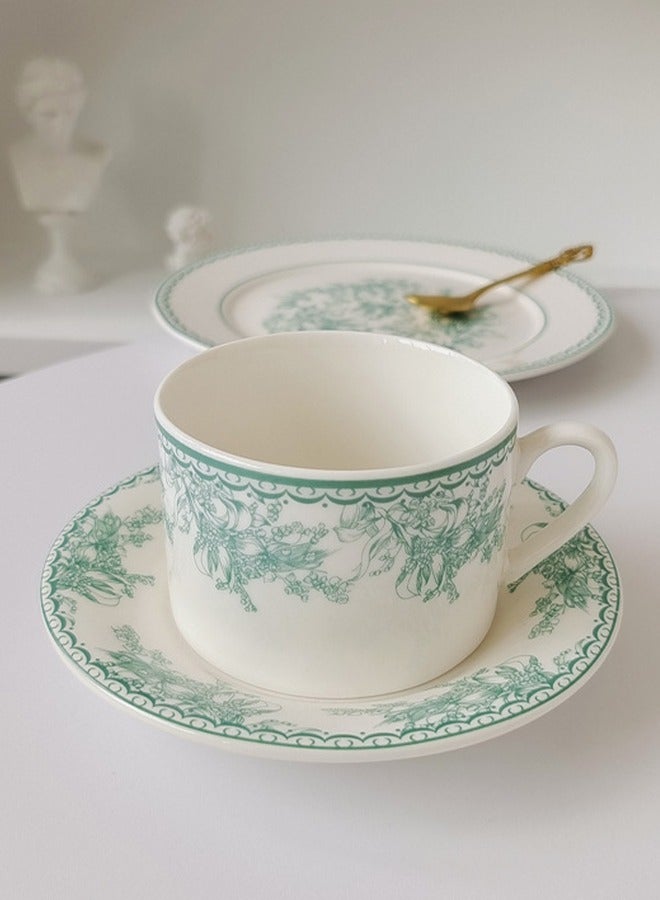 DUNISO طقم أكواب شرب الشاي والصحون الخزفية، طقم شاي Porcelain لحفلة الشاي، أكواب لاتيه وكوب إسبريسو لمشروبات القهوة والشاي، طقم صحون للمطبخ وغرفة المعيشة، كوب قهوة خزفي للمكتب والمنزل - Image 1