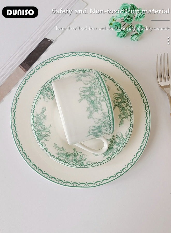 DUNISO طقم أكواب شرب الشاي والصحون الخزفية، طقم شاي Porcelain لحفلة الشاي، أكواب لاتيه وكوب إسبريسو لمشروبات القهوة والشاي، طقم صحون للمطبخ وغرفة المعيشة، كوب قهوة خزفي للمكتب والمنزل - Image 2